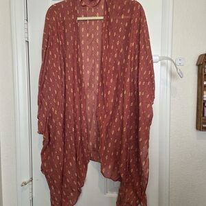 Rust Red Kimono with Yellow Pattern